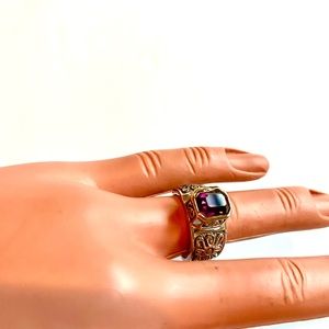 Vintage Amethyst Gold and Silver Ring .